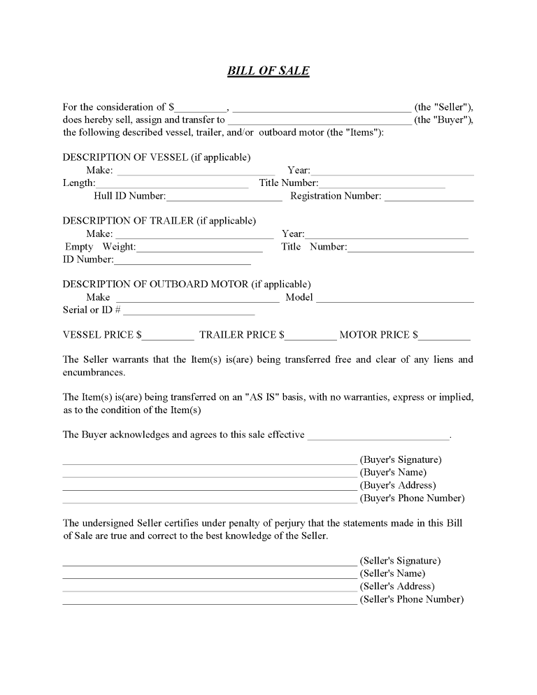 Kansas Boat Bill of Sale Form PDF