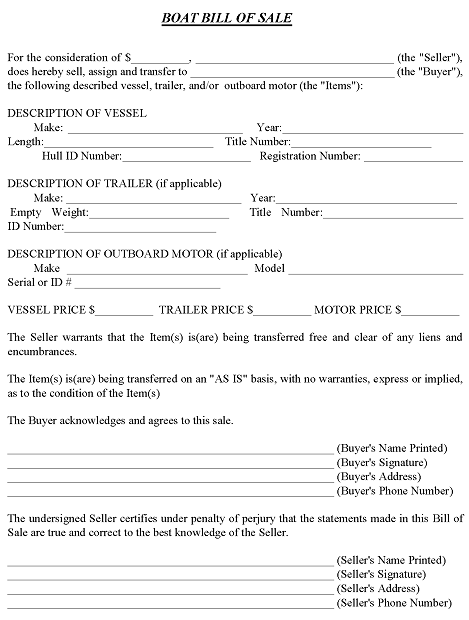 Alabama Boat Bill of Sale Form