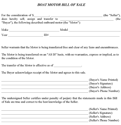 Boat Motor Bill of Sale Form