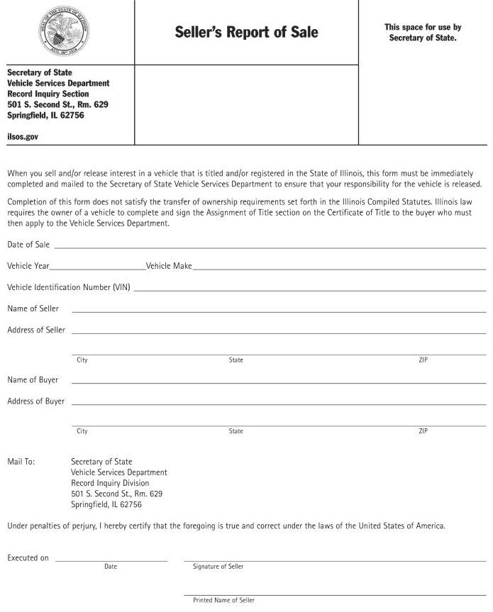 Illinois Motor Vehicle Bill of Sale Form VSD 703