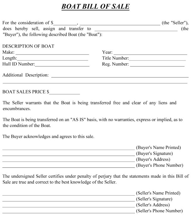 Free Simple Bill of Sale Form For Boat