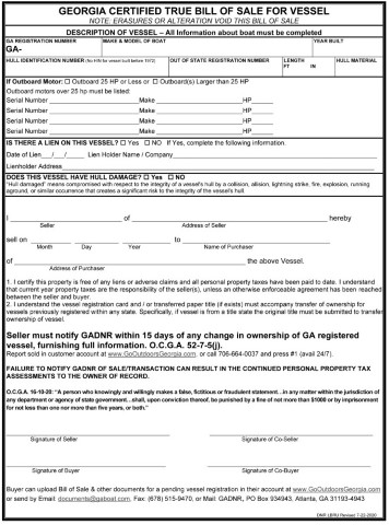 Georgia Boat Bill of Sale Form