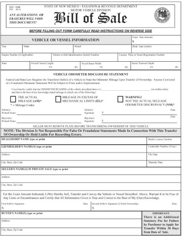 New Mexico Boat Bill of Sale Form