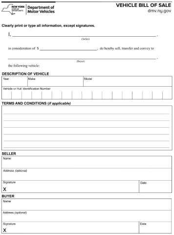 New York Boat Bill of Sale Form