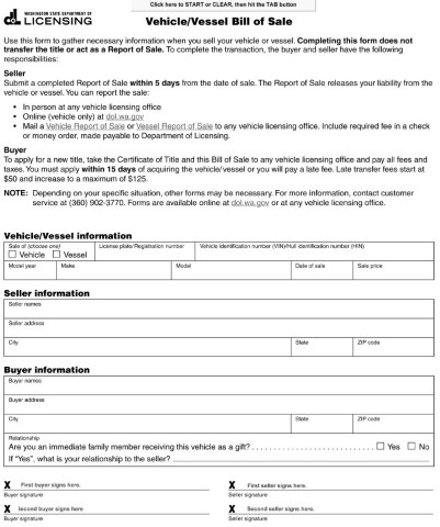 Washington Boat Bill of Sale Form