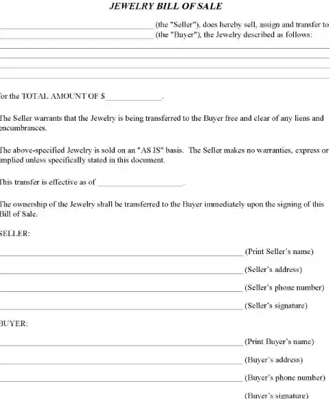 Jewelry Bill of Sale Form