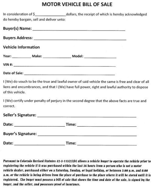 Colorado RV Bill of Sale Form PDF & Word Colorado RV Bill of Sale Form PDF & Word