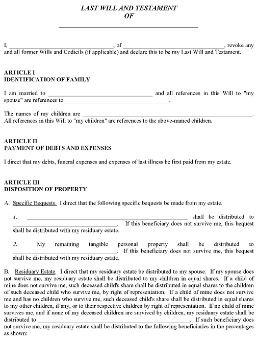 Virginia Last Will and Testament Forms Virginia Last Will and Testament