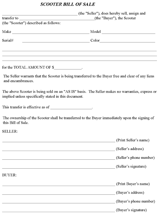 Scooter Bill of Sale Form