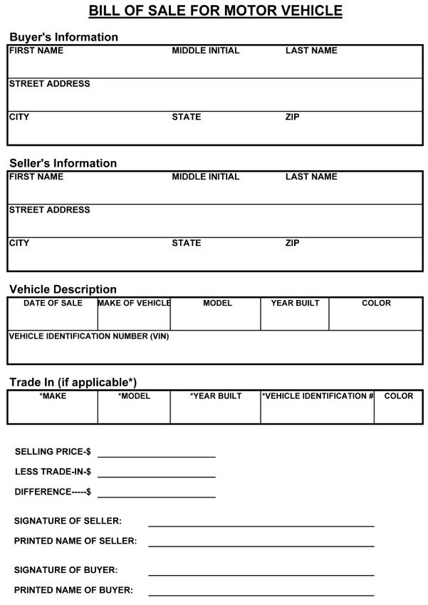 Tennessee RV Bill of Sale Form Word