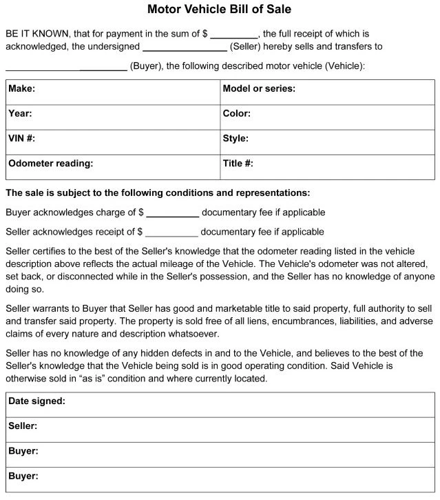 Texas Semi Truck Bill of Sale Form PDF