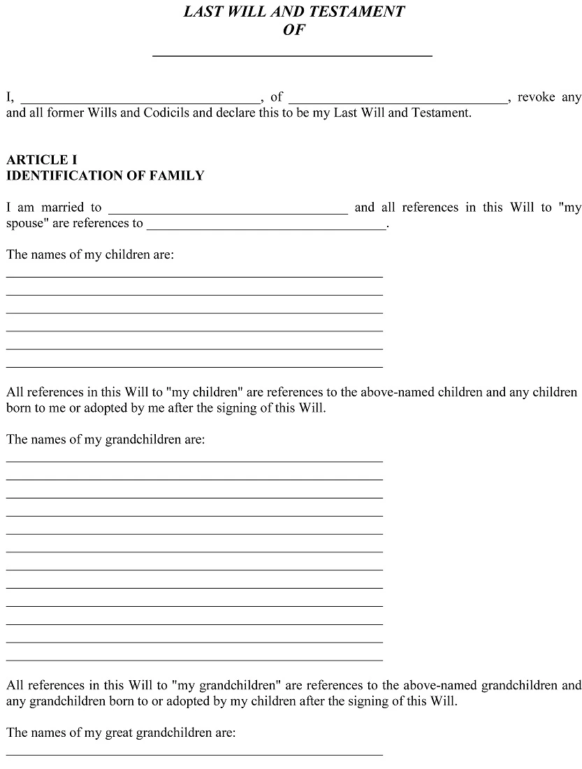 Grandparent Will Including Great Grandchildren